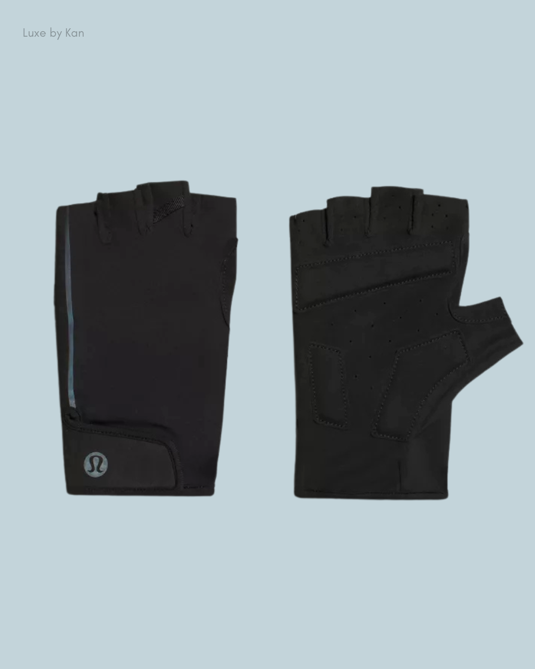 A pair of black Lululemon License to Train Training Gloves featuring a sleek design and a subtle logo.