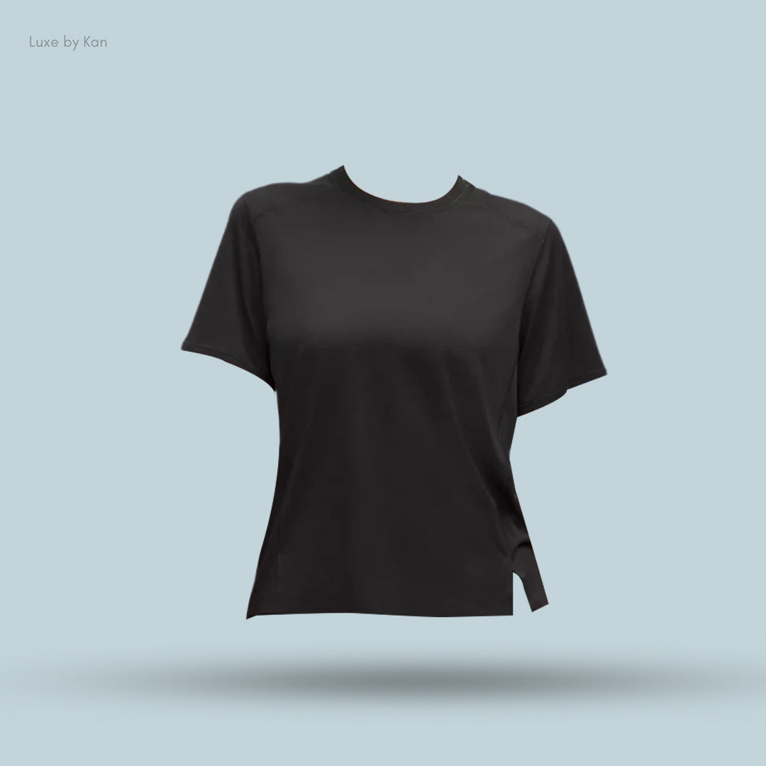Lululemon Women's Fast and Free Short-Sleeve Shirt, featuring a modern relaxed fit and a subtle side slit for added ease and style.