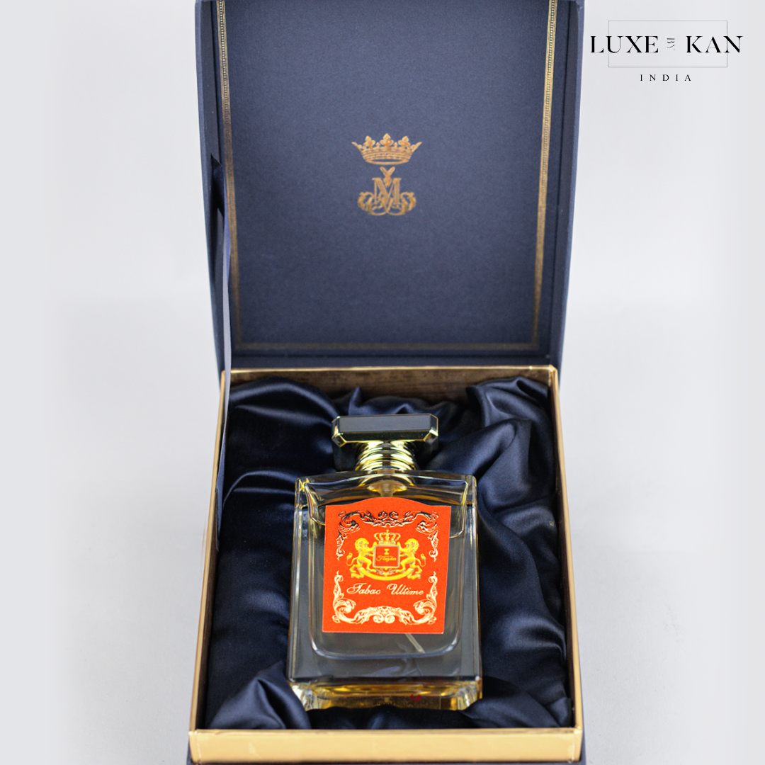 Maison de fouzdar tabac ultime perfume bottle in a navy gift box.