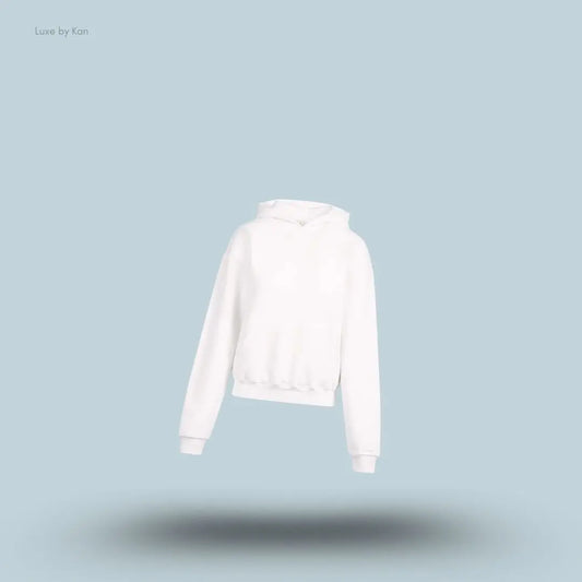 SKIMS Cotton Fleece Classic Hoodie in Marble, flat lay on light blue background