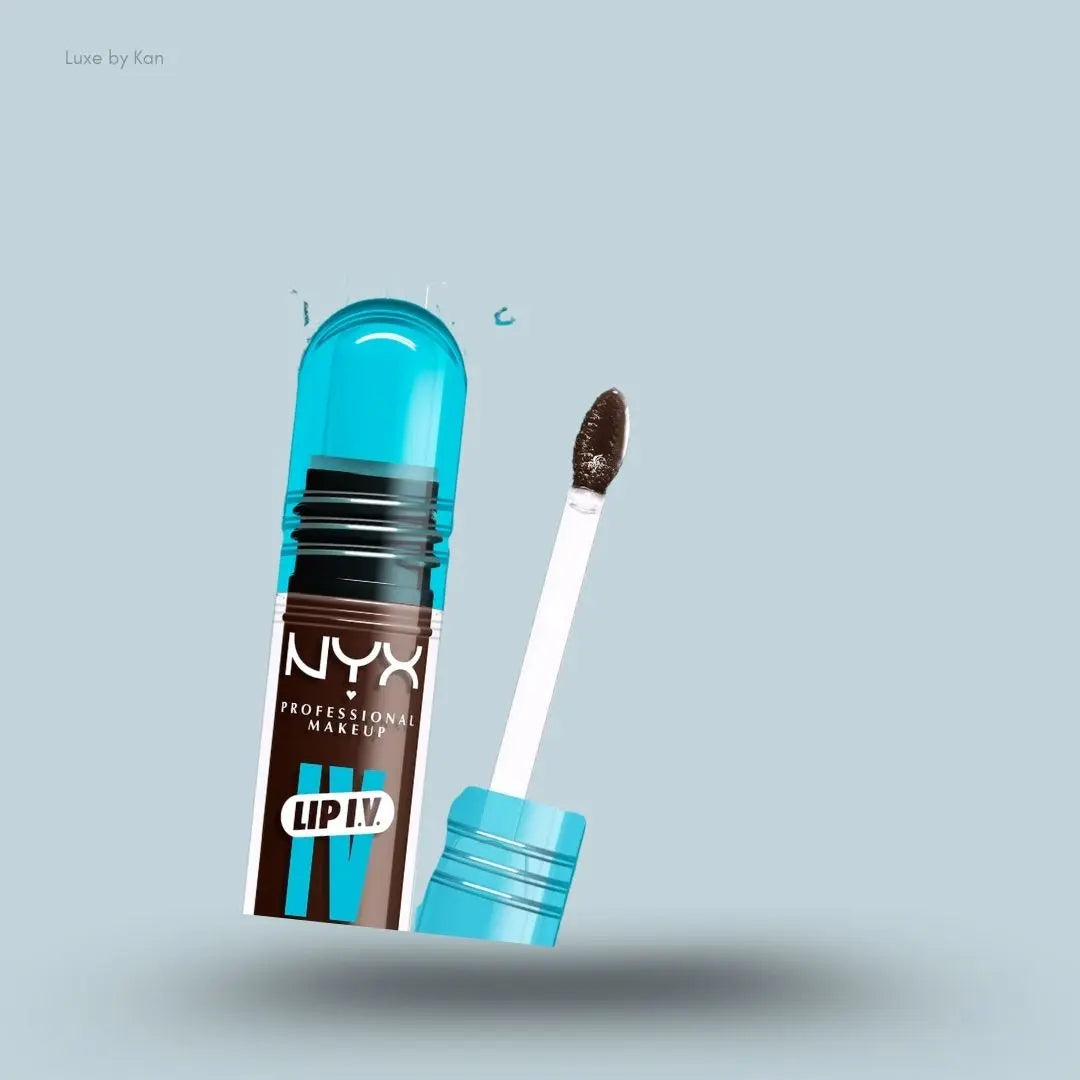 NYX Makeup Lip IV Hydrating Gloss Stain bottle on blue background — Luxe by Kan India