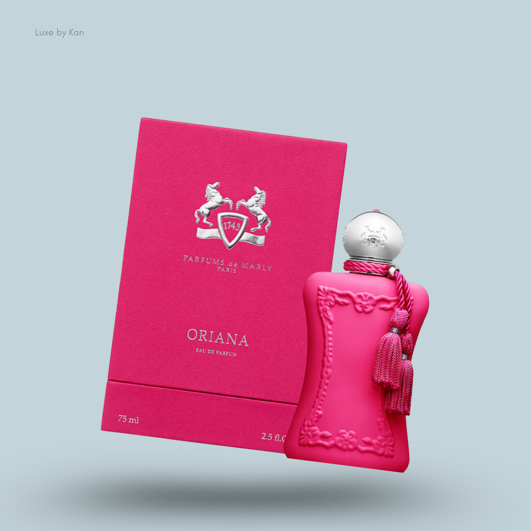 Parfums de Marly Oriana Eau de Parfum spray and pink packaging box.