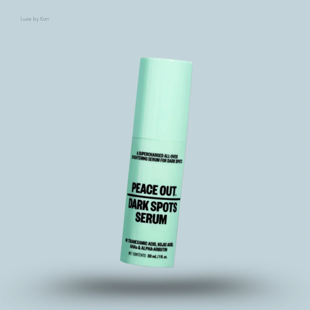 Mint green bottle of Peace Out Dark Spots Serum.