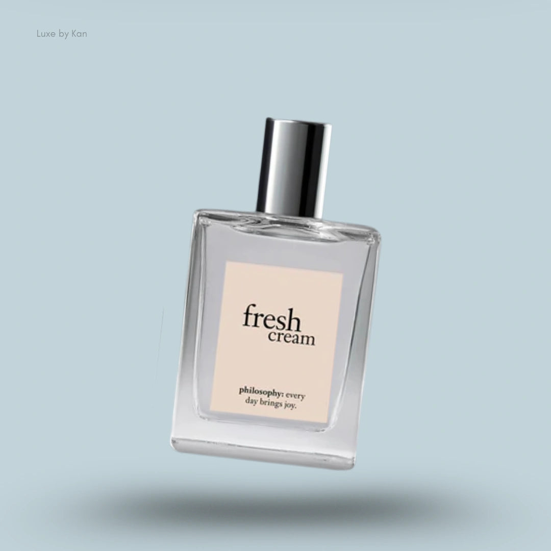 Philosophy "fresh cream" eau de toilette clear glass bottle with silver cap.