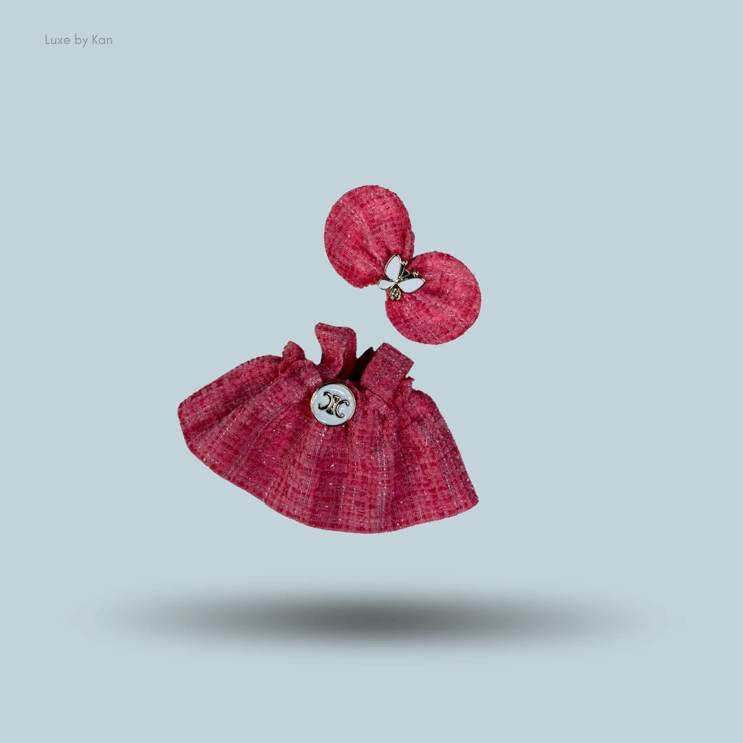 Labubu doll tweed dress outfit with bow.