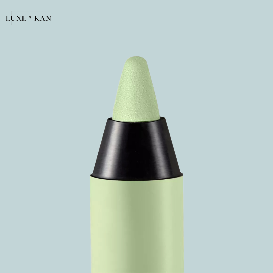 Close-up of a mint green makeup crayon with a textured tip.