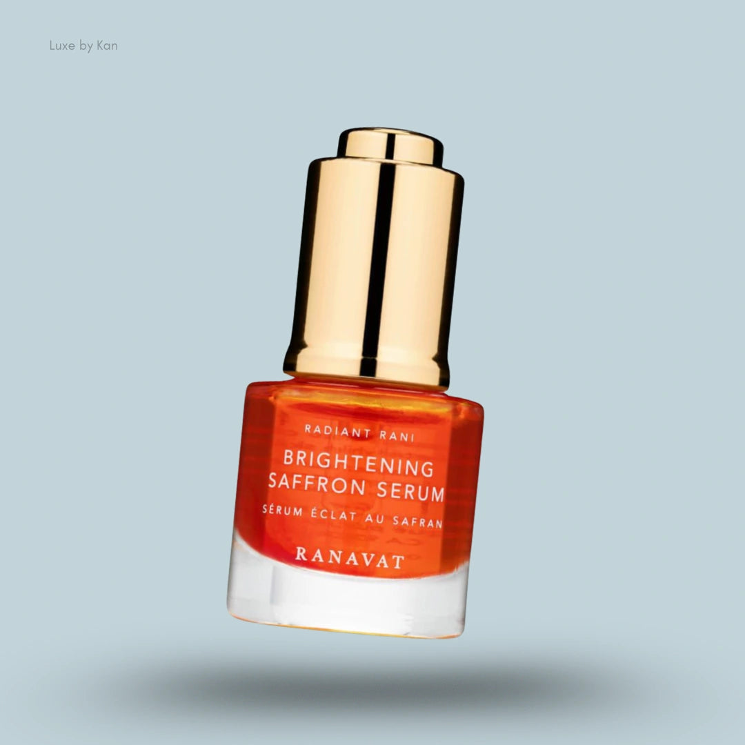 Ranavat Radiant Rani Brightening Saffron Serum bottle with a gold cap.