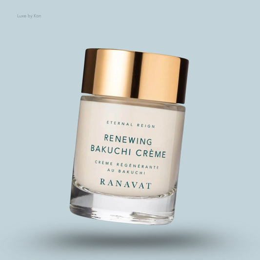 Ranavat Renewing Bakuchi Crème in a glass jar with a gold lid.