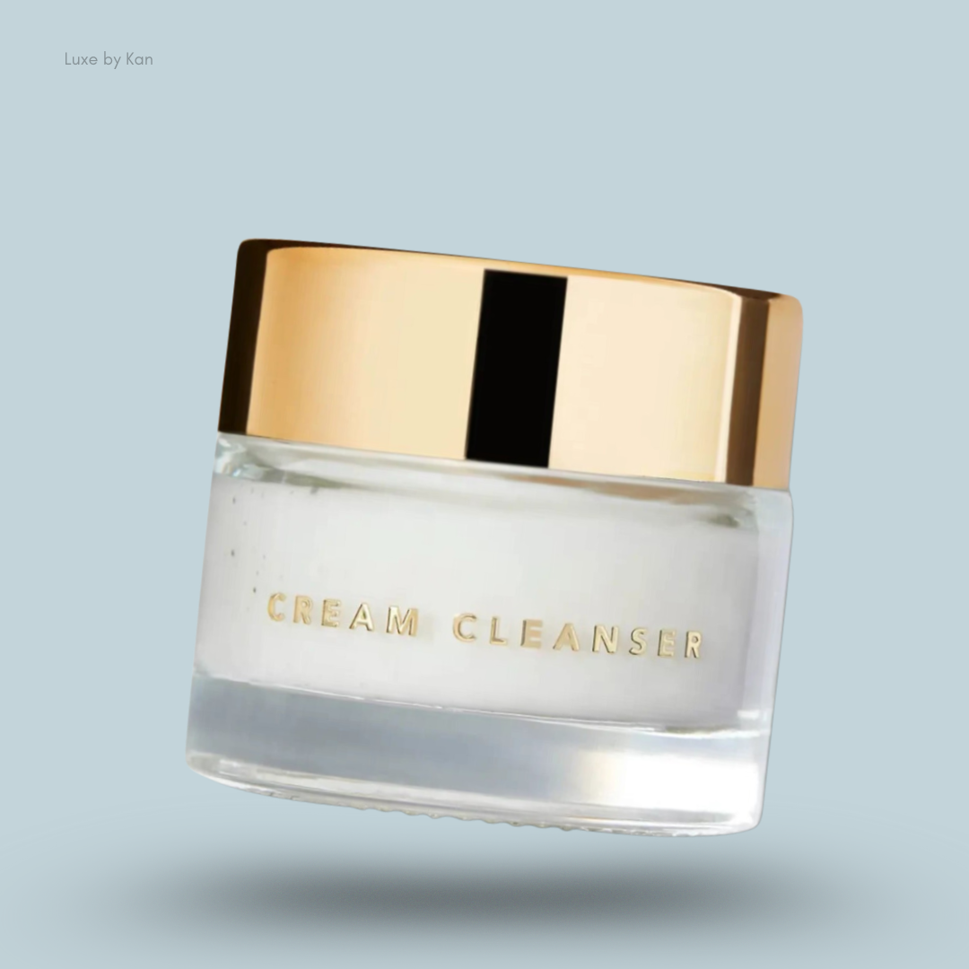 Ranavat cream cleanser jar with golden lid.