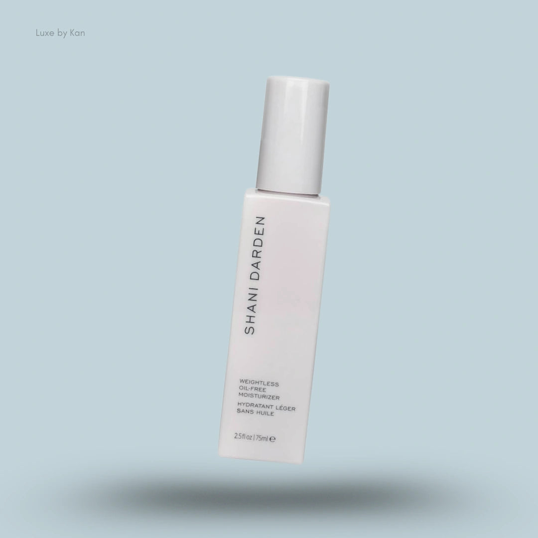 A white bottle of Shani Darden Skin Care Weightless Oil-Free Moisturiser.