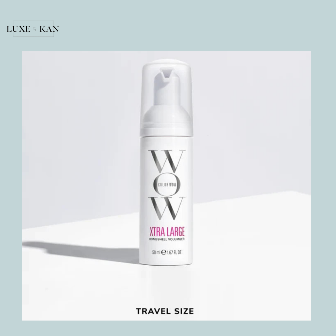 Color Wow Xtra Large Bombshell Volumizer, featuring sleek white packaging with gray and pink accents.