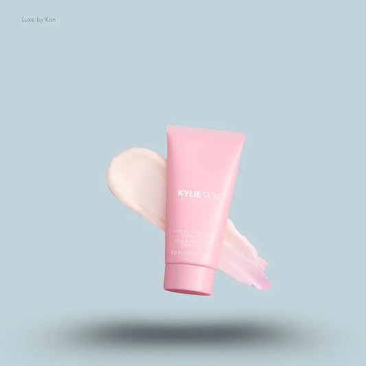 Kylie Cosmetics Makeup Melting Cleanser 120ml tube and swatch on blue background — LBK India