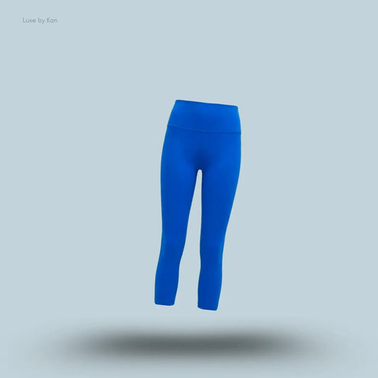 blue cropped leggings, featuring a high waistband for comfort and flexibility.