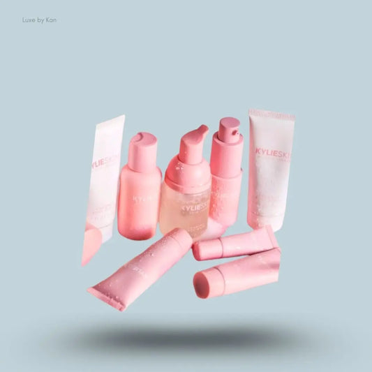 Kylie Skin by Kylie Jenner 8-Piece Mini Set on blue background — Luxe by Kan India
