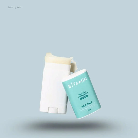 Bitamin Seasalt Teens Natural Deodorant 15g bottle on blue background — Luxe by Kan India