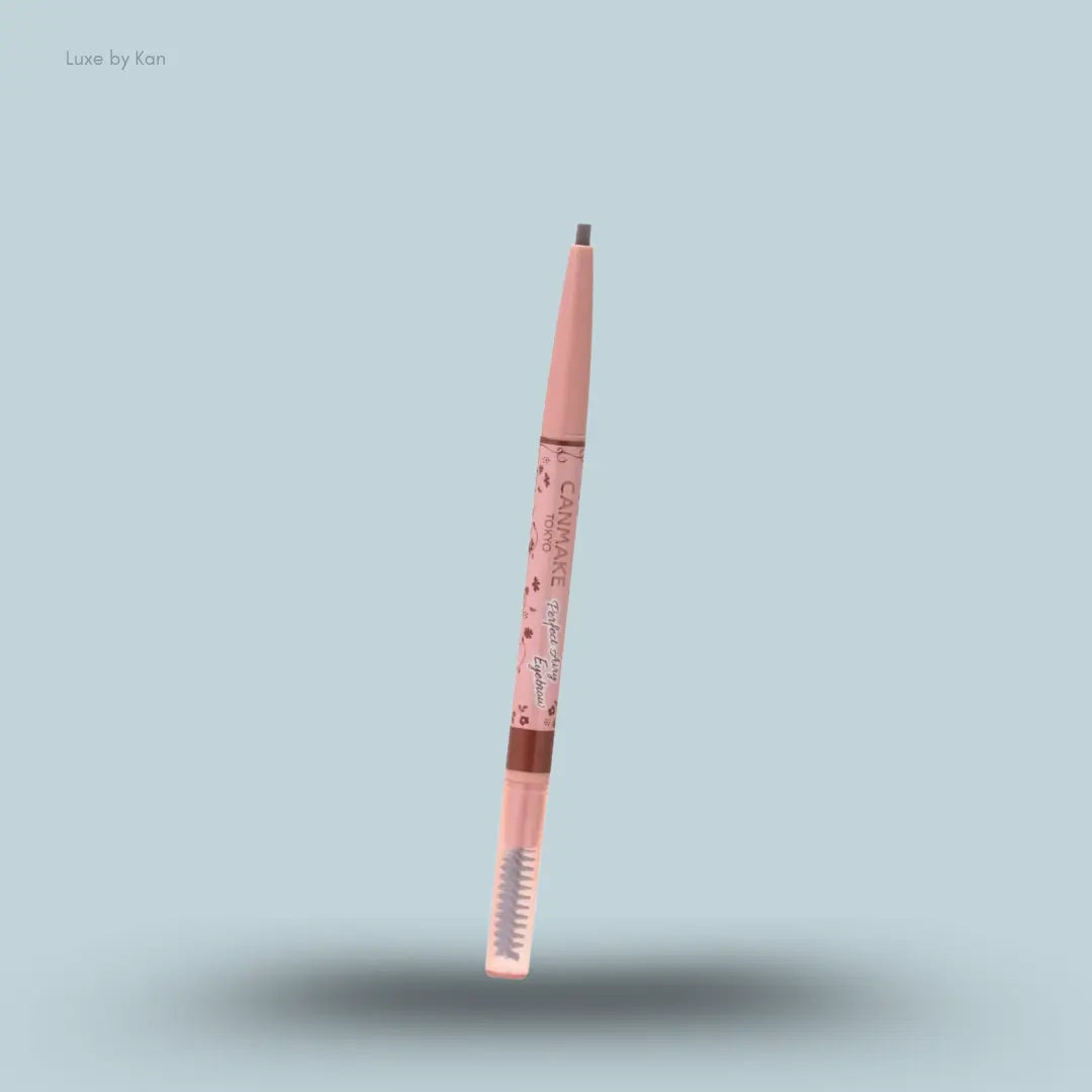 Canmake Perfect Airy Eyebrow in 02 Natural Brown, waterproof eyebrow pencil with screw brush