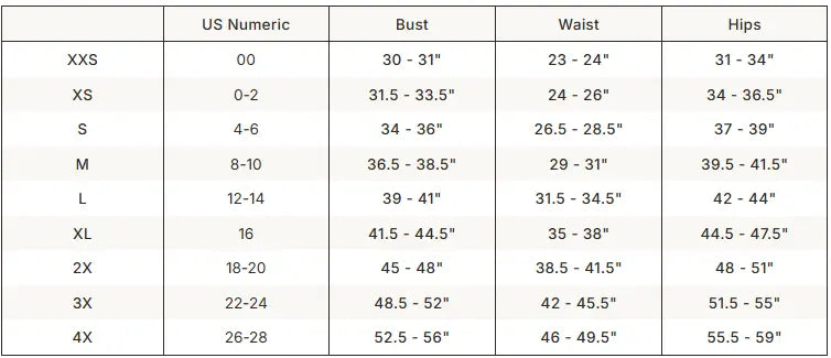 SKIMS Sleep Cami Set size guide chart with measurements