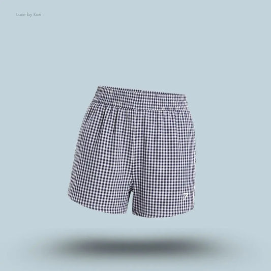 Gymshark Gingham Shorts Indigo Purple Soft White oversized fit gingham pattern piping detail women's activewear shorts India