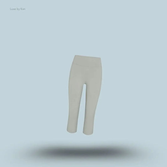 SKIMS Cotton Jersey Foldover Capri in Mineral, flat lay on light blue background