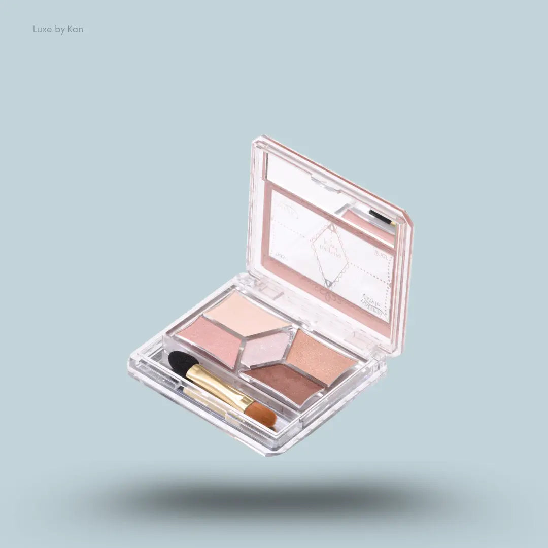 Canmake Perfect Stylist Eyes 05, open palette with brush applicator and eyeshadow shades