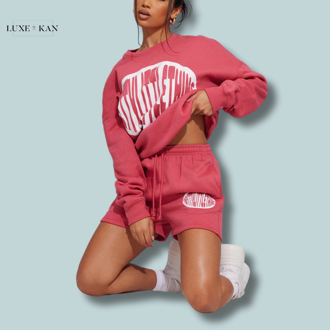 PRETTYLITTLETHING Dark Rose Oversized Printed Sweater
