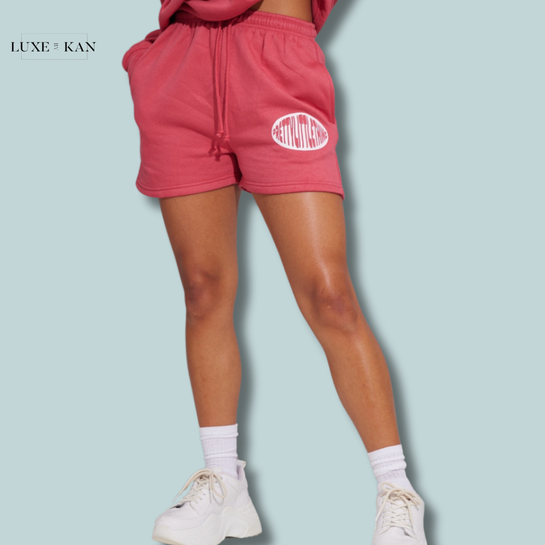 PRETTYLITTLETHING DARK ROSE PRINTED SWEAT SHORTS