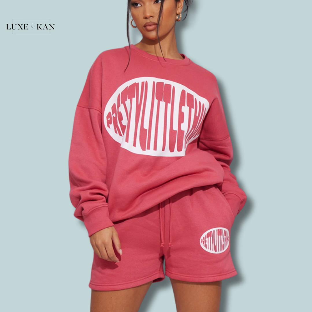 PRETTYLITTLETHING DARK ROSE PRINTED SWEAT SHORTS