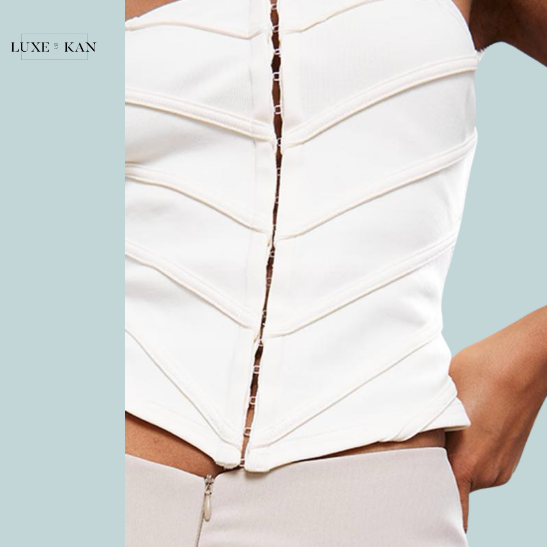 PRETTYLITTLETHING Cream Bandage Structured Panelled Hook & Eye Corset