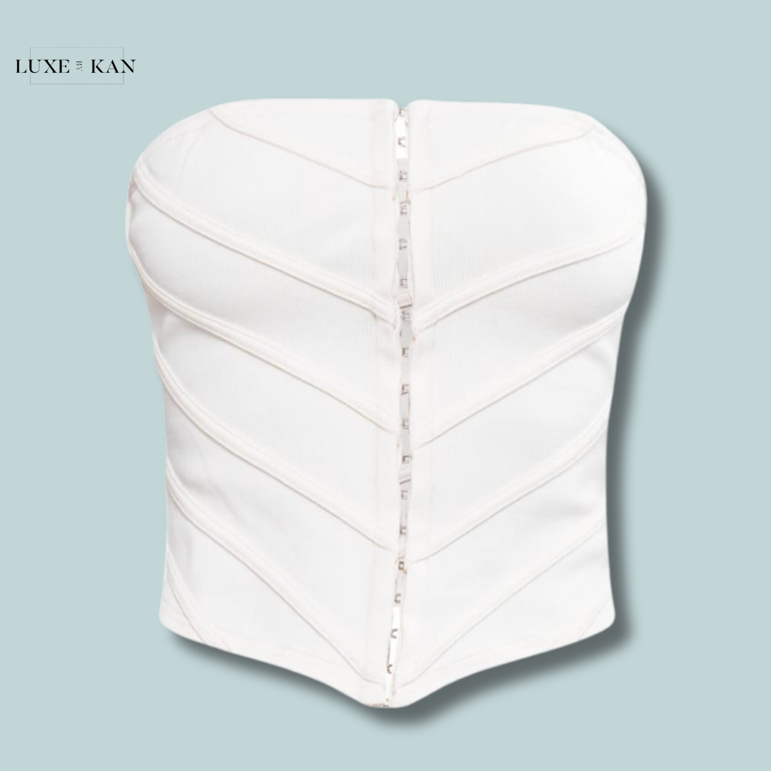 PRETTYLITTLETHING Cream Bandage Structured Panelled Hook & Eye Corset