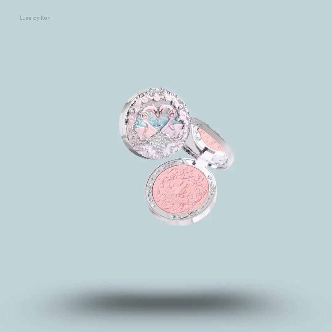 Flower Knows Swan Ballet Embossed Blush in 02 Romanticism, soft pink matte powder in swan compact
