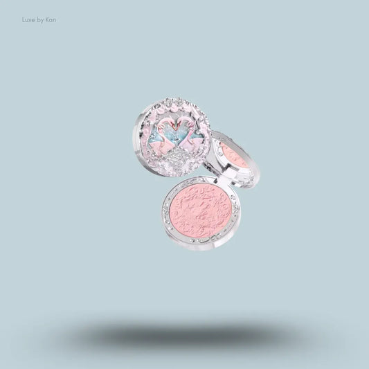 Flower Knows Swan Ballet Embossed Blush in 02 Romanticism, soft pink matte powder in swan compact