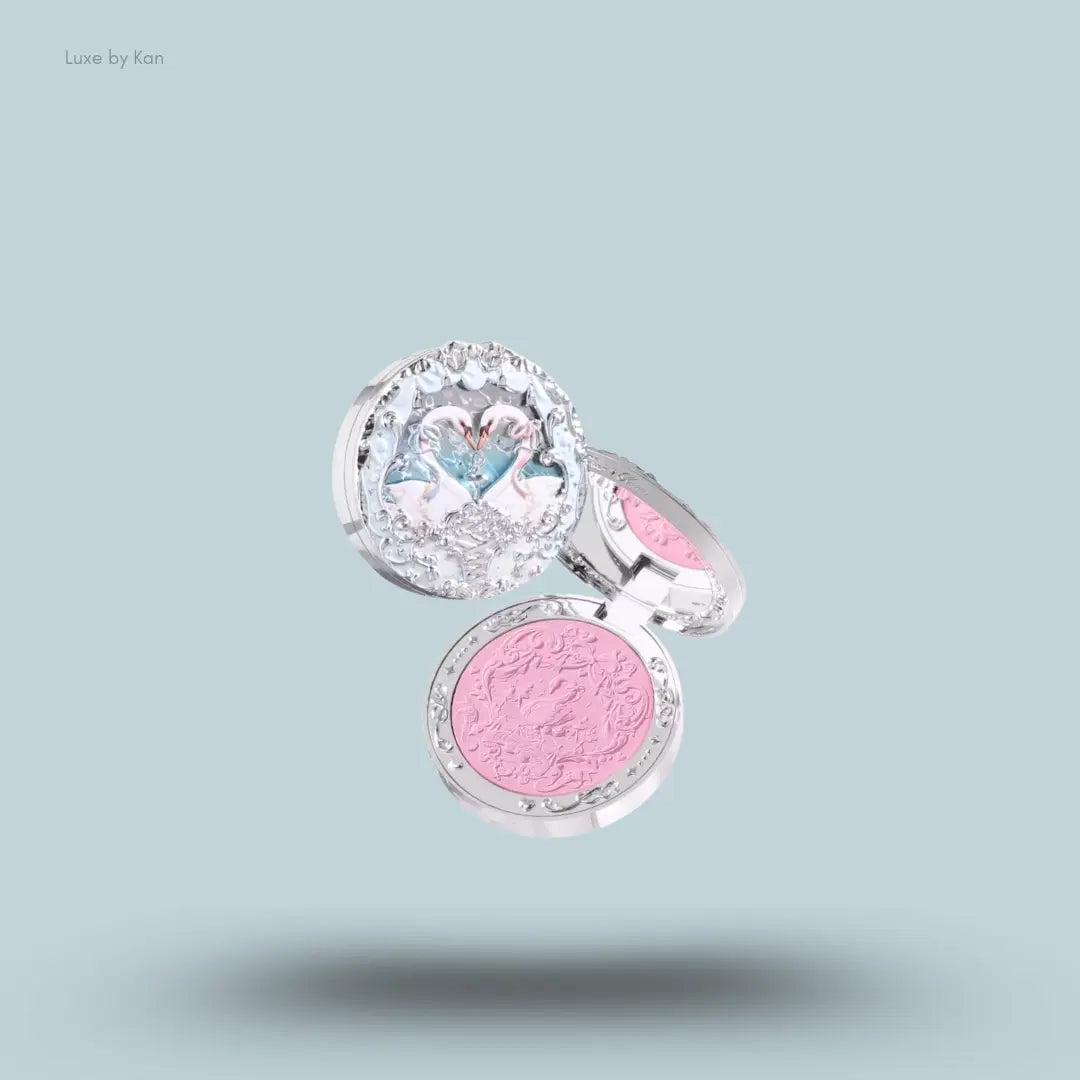 Flower Knows Swan Ballet Embossed Blush in 03 Silky Ribbon, lavender-pink matte powder in swan compact
