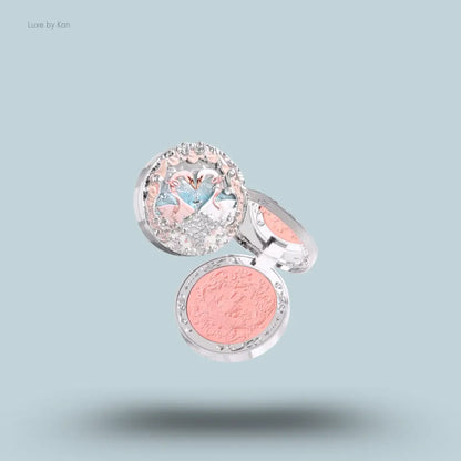 Flower Knows Swan Ballet Embossed Blush in 05 Dreamy Season, warm peachy pink matte powder in swan compact