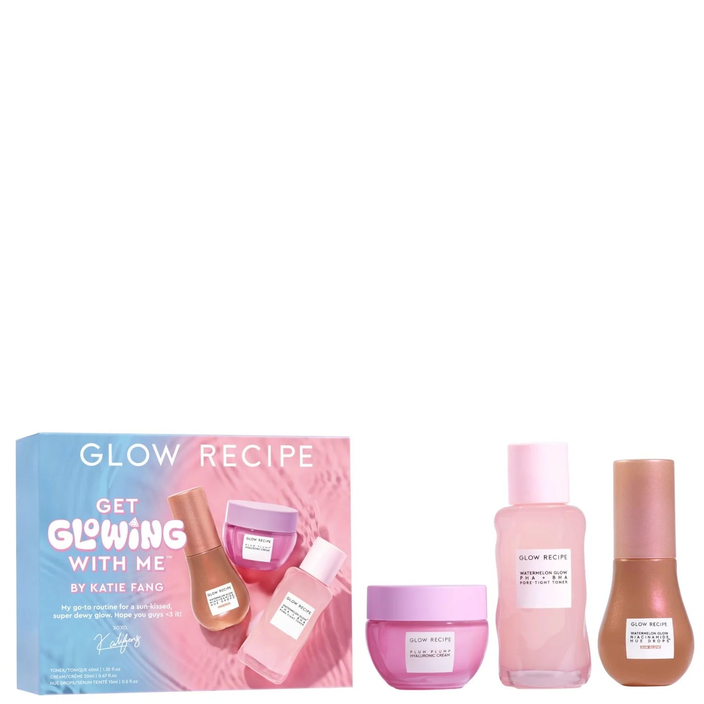 GLOW RECIPE GET GLOWING WITH ME KIT BY KATIE FANG WITH HUE DROPS TINTED SERUM