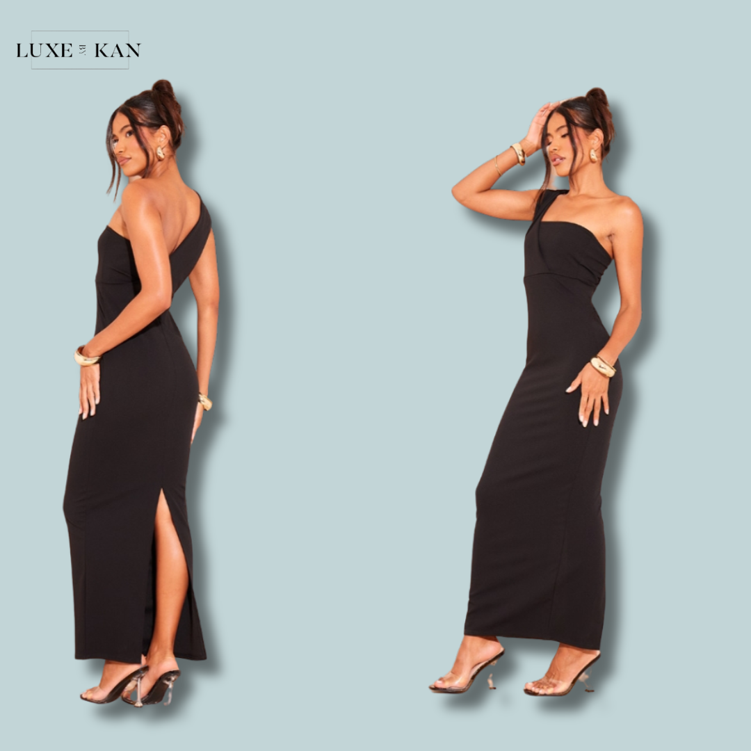 PRETTYLITTLETHING Black One Shoulder Maxi Dress