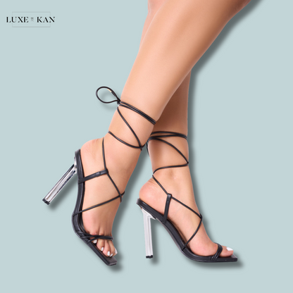 PUBLIC DESIRE SEREN STRAPPY SQUARE TOE STAR STILETTO HEEL