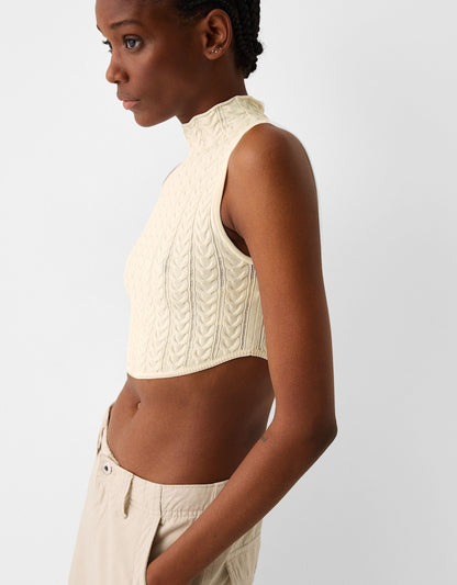 Bershka Sleeveless cable-knit top with mock neck