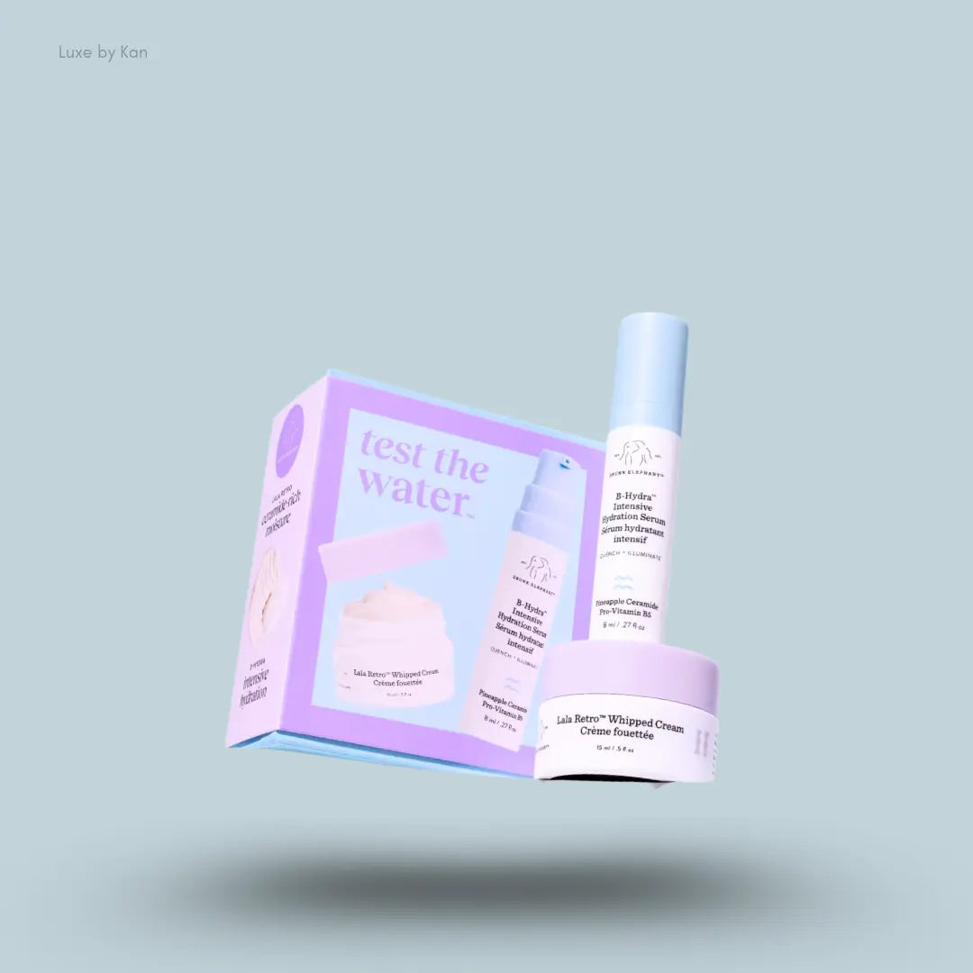 Drunk Elephant Hydrate and Nourish Set with B-Hydra serum and Lala Retro cream and packaging