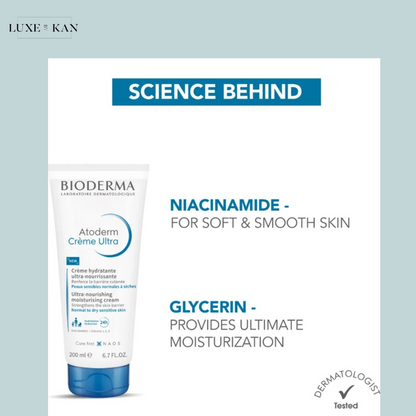 Bioderma Atoderm Creme Ultra-Nourising Moisturising Cream Boosts Hyaluronic Acid, Ceramides | 200ml