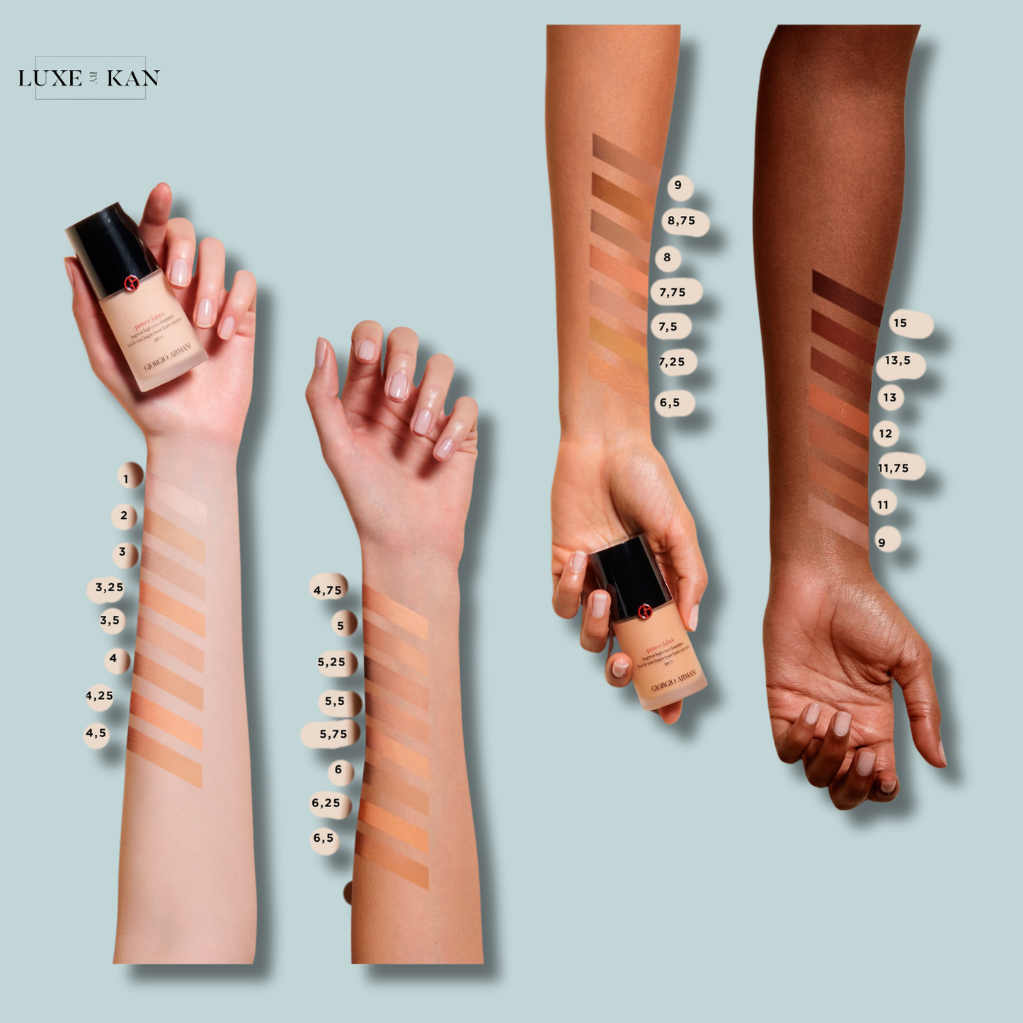 Armani Luminous Silk Foundation Swatches Power Fabric Makeup