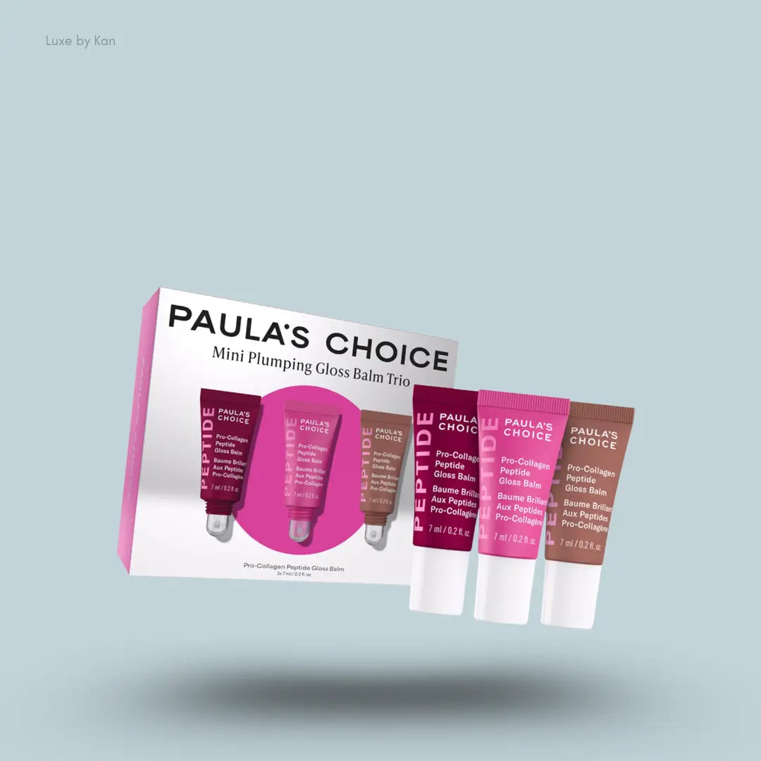 Paula's Choice Mini Gloss Balm Trio three gloss balm tubes with packaging