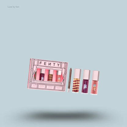 Fenty Beauty Glossy Posse IX Set with three lip glosses and lip liner and packaging