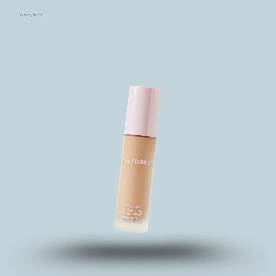 Kylie Cosmetics Power Plush Long-Wear Foundation 30ml bottle on blue background — LBK India