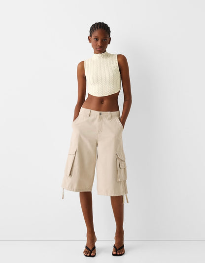 Bershka Sleeveless cable-knit top with mock neck
