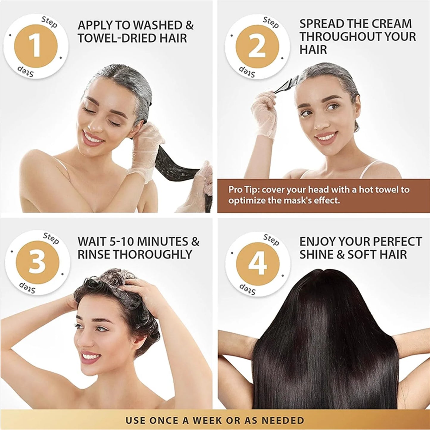 Steps of using kareel hair mask- 1) apply to washed towel dried hair 2] spread throughout the cream 3) rinse after 5-10 mins 4) enjoy perfect soft and shiny hair