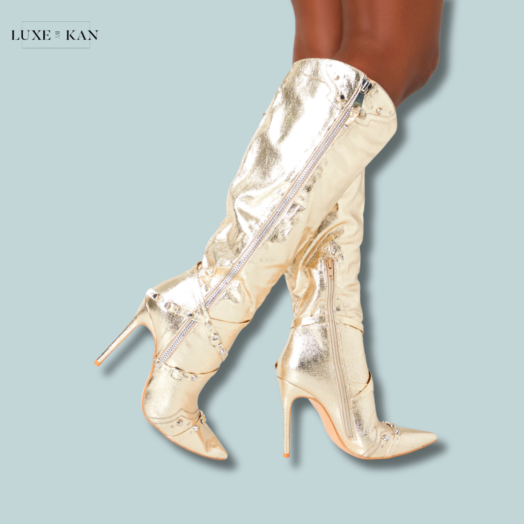 Croc Gold Knee Boots PUBLIC DESIRE WORTHY CROC