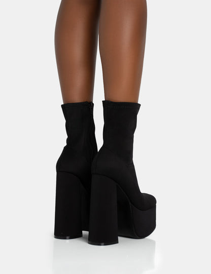 DOMINATE NYLON PLATFORM ROUNDED SQUARE TOE BLOCK HEELED ANKLE BOOTS