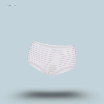 SKIMS Lightweight Cotton Lace Boy Short in Airspace Laguna Stripe, flat lay on light blue background