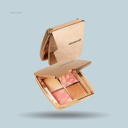 Hourglass Ambient Lighting Palette - Golden Rose Edit features four colorful square face powders, encased in a reflective gold compact.
