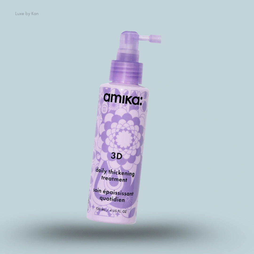 Amika 3D Daily Leave In Daily Thickening Treatment 120ml bottle on blue background — LBK India